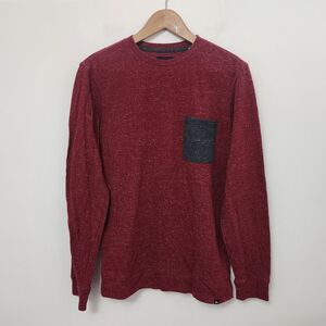 QUICKSILVER Men's Red Long Sleeve Crew Neck Front Pocket Shirt Size S